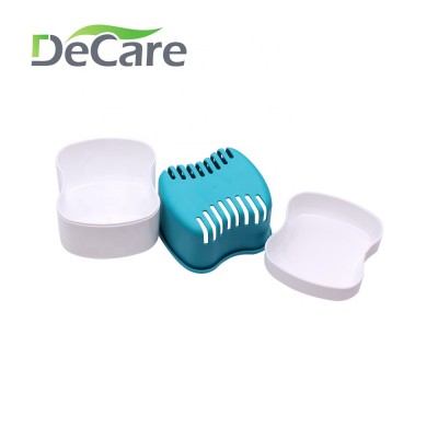 Manufacturer OEM Logo Draining Basket Denture Cleaning Box Dental Bath Box Matched Brushes Plastic Denture Box